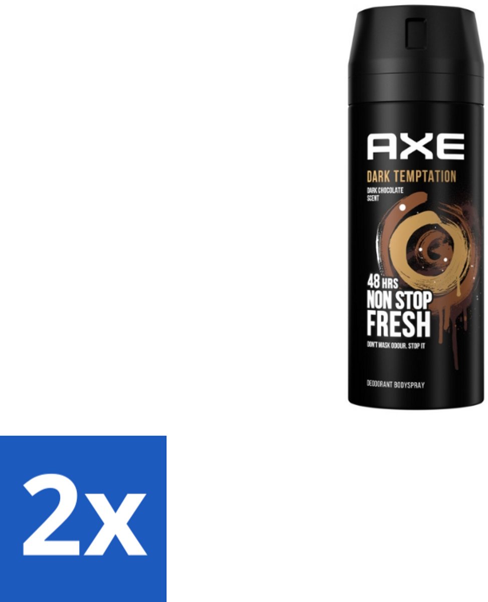 2 x Axe – Deodorant Spray – Dark Temptation – 150 ml - Deodorant Voor Mannen - Warme Geur - Chocolade Geur - Verleidelijke Geur - Transpiratiegeur