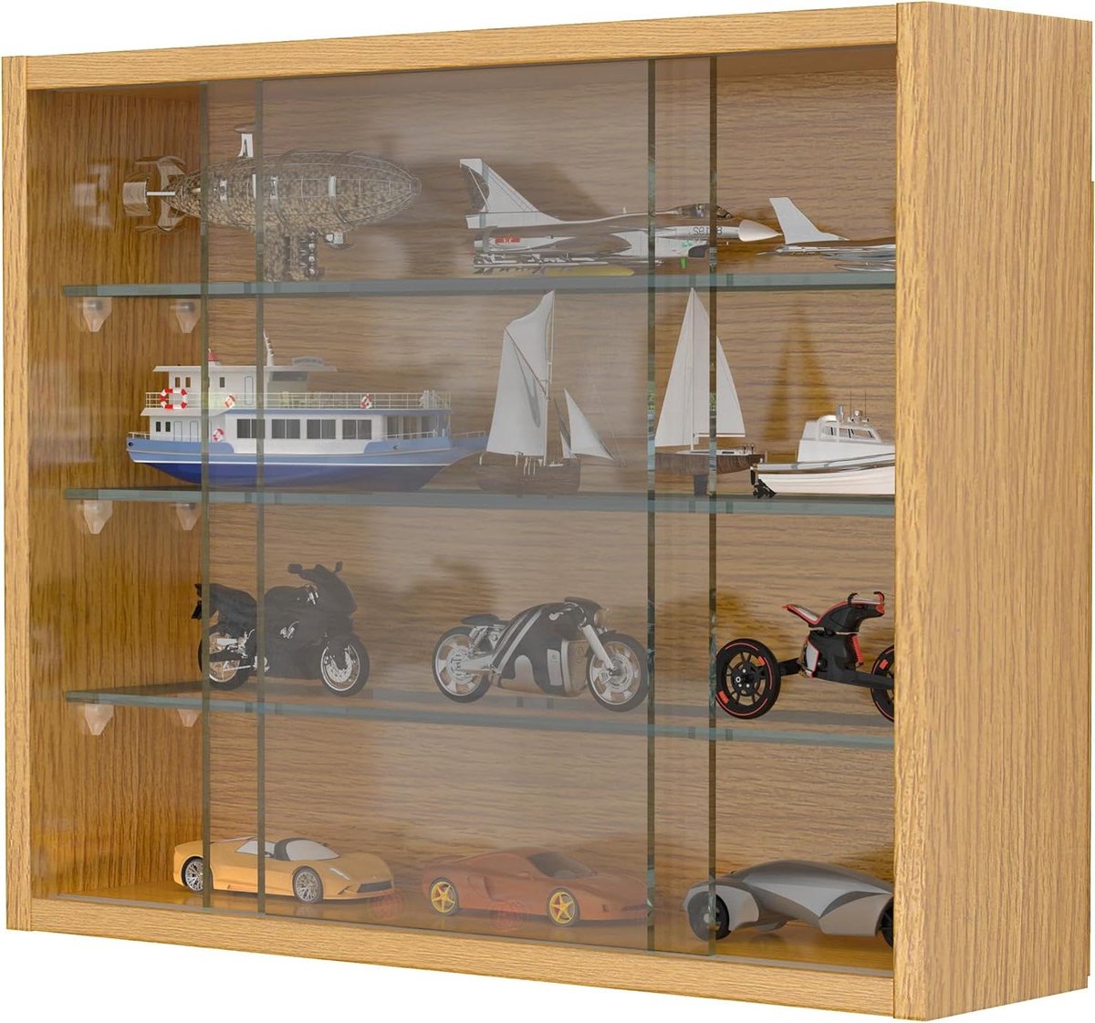 Hangende vitrinekast - Glazen wandkast - Verzamelingen tonen - Praktische schuifdeuren - 40 x 50 x 12 cm - Eiken