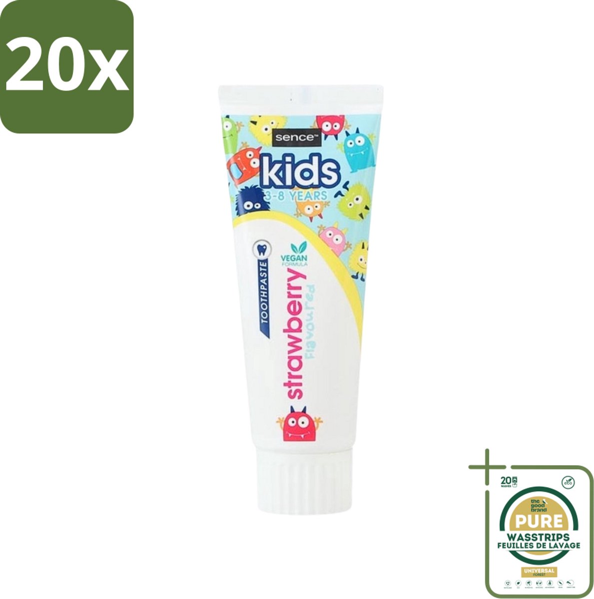 20 x Sence - Kids 3-8 Jaar - Tandpasta - Aardbei Smaak - Vegan - 75 ml - Grootverpakking - Tandpasta Voor Kinderen - Kindertandpasta - Aardbei Tandpasta - Vegan Tandpasta - Tandenpoetsen Voor Kinderen