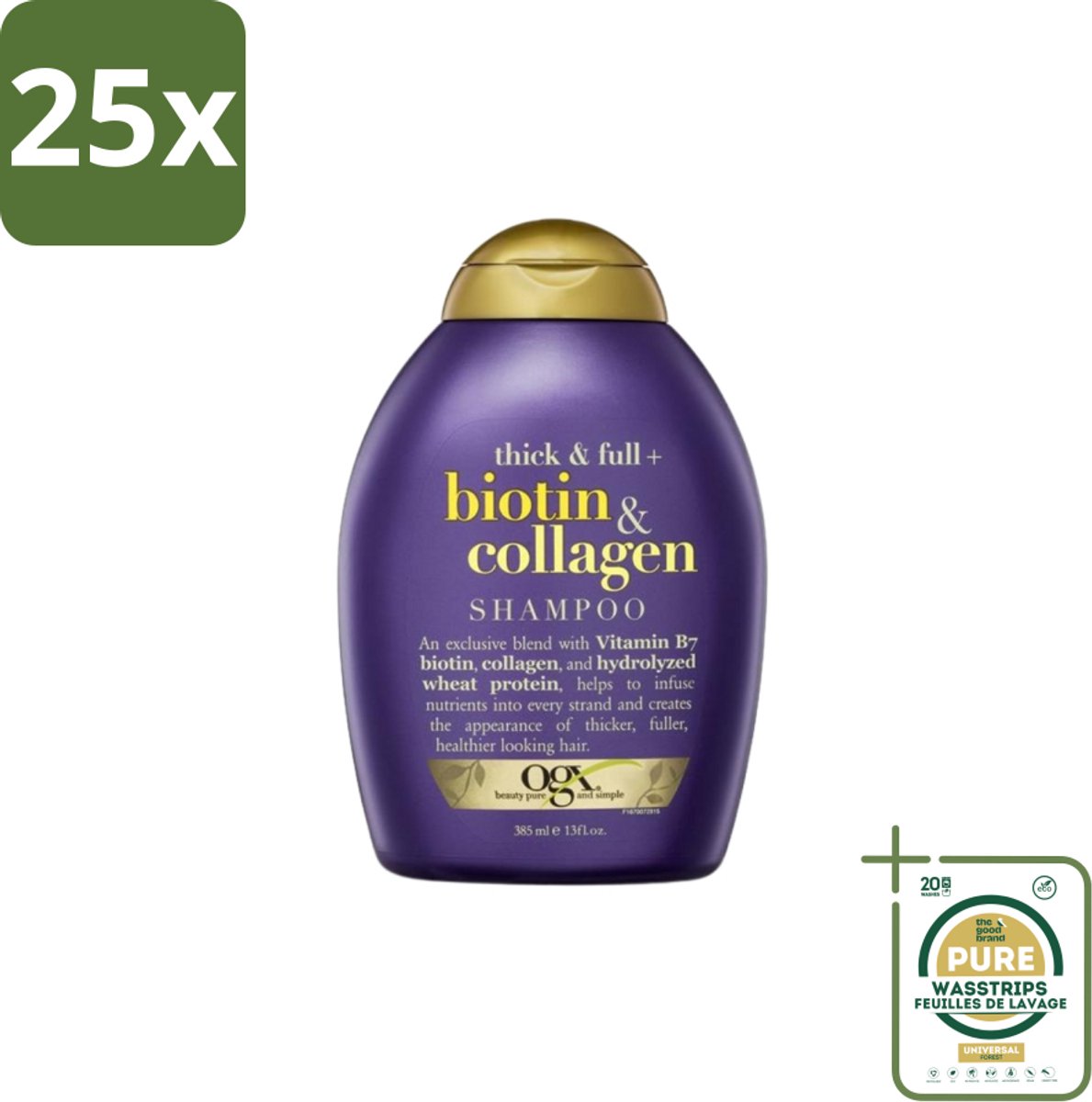 25 x OGX – Shampoo – Biotin & Collagen – 385 ml - Grootverpakking - Volume Shampoo - Collagen Biotine Shampoo - Volumegevende Shampoo - Haargroei Shampoo - Haarkracht Shampoo