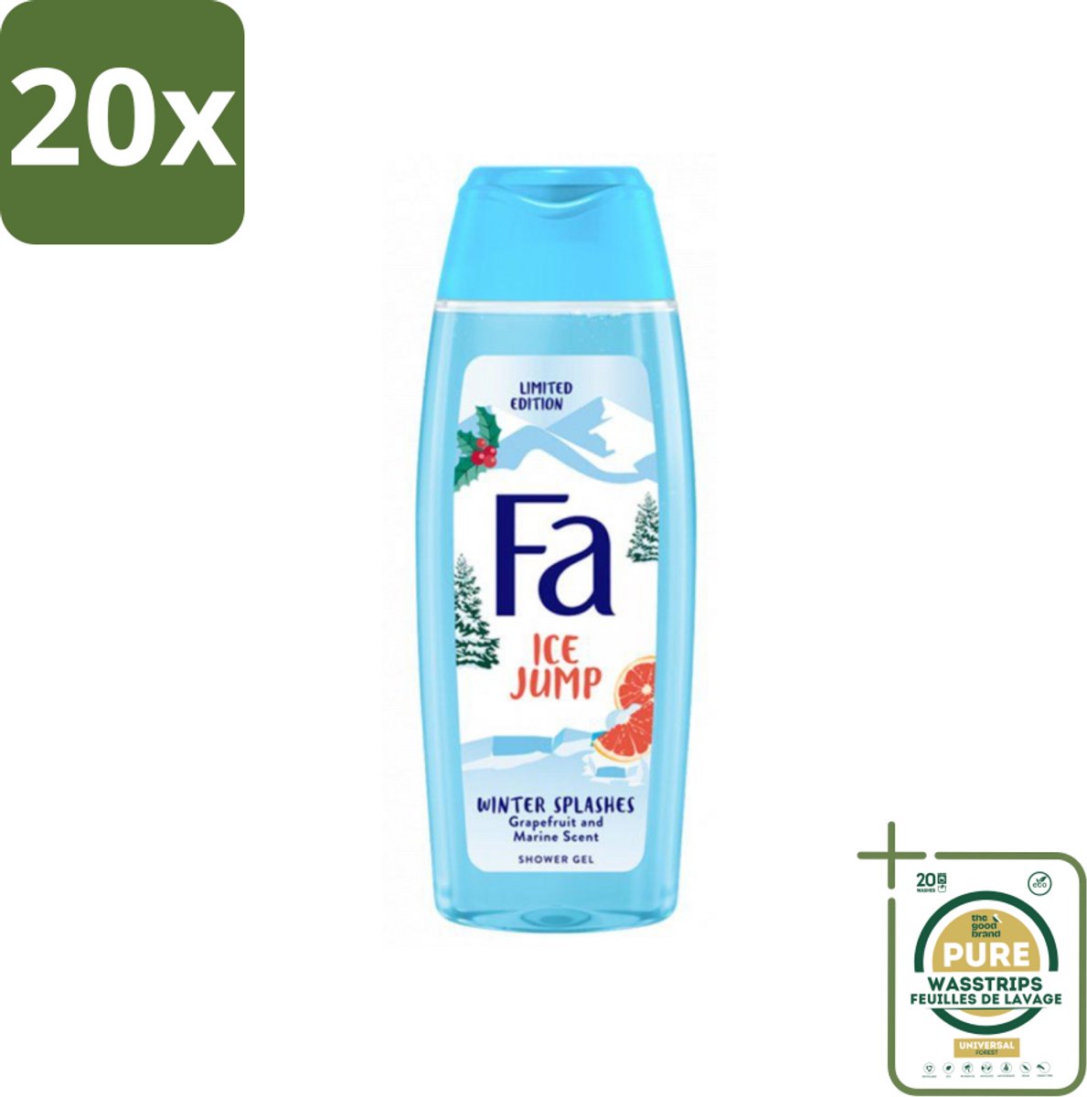20 x Fa - Douchegel - Winter Splashes Ice Jump - Frisse Geur & Verfrissing - Verzorgend - 250 ml - Grootverpakking - Douchegel - Winter - Zeebries - Grapefruit - Verfrissend