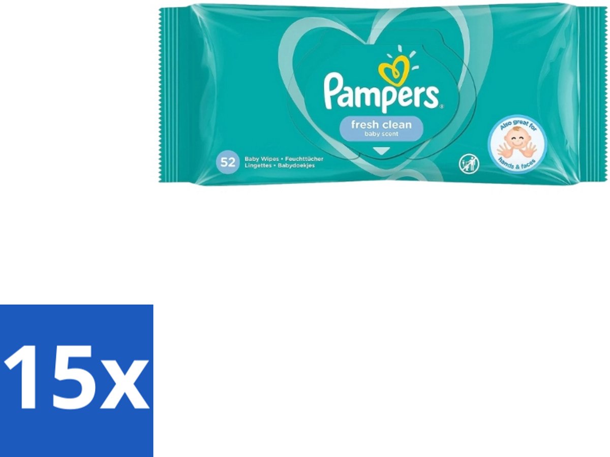 15 x Pampers – Billendoekjes – Fresh Clean – 52 Doekjes - Baby Billendoekjes - Billetjes Reinigen - Huidbescherming - Frisse Geur - Plantaardige Vezels