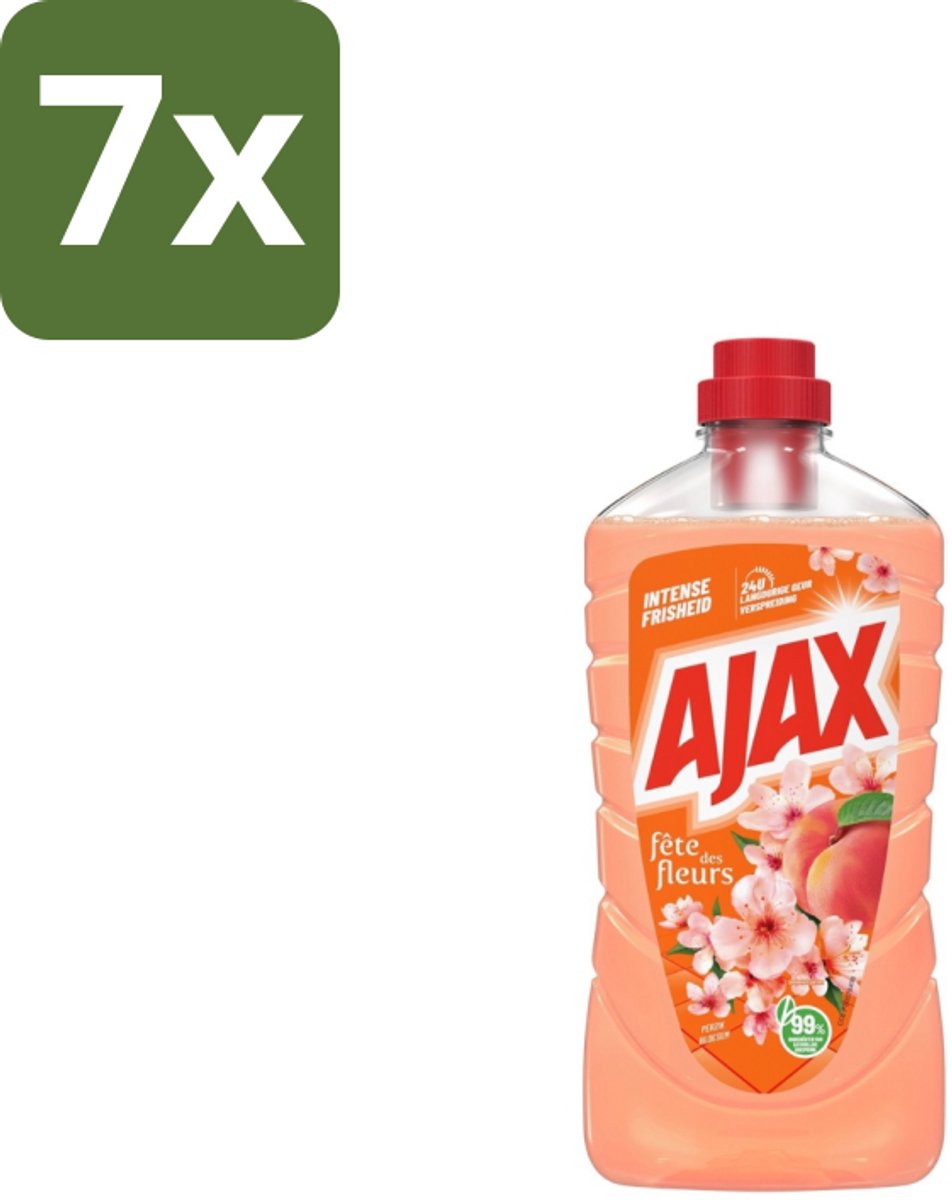 7 x Ajax Allesreiniger Fête Des Fleurs Peach 1 liter - Allesreiniger Perzik - Reinigingsgeur - Frisse Geur - Huishoudelijke Reiniger - Reinigingsproduct