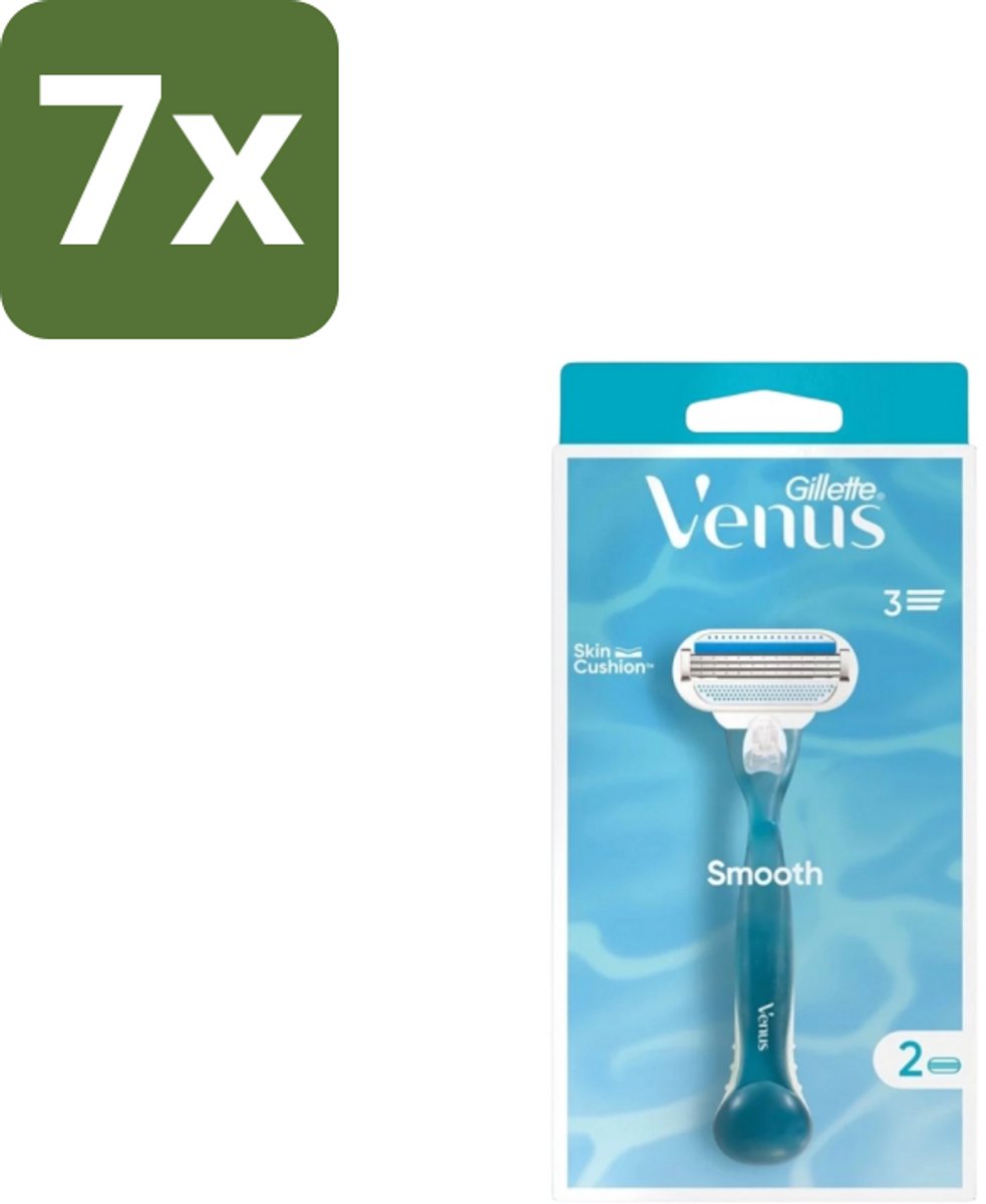 7 x Gillette - Venus Smooth – Rondingvolgende Mesjes – Handvat + 2 Navulmesjes - Scheermesjes Vrouw - Huidbescherming - Scheren - Venus Smooth - SkinCushion