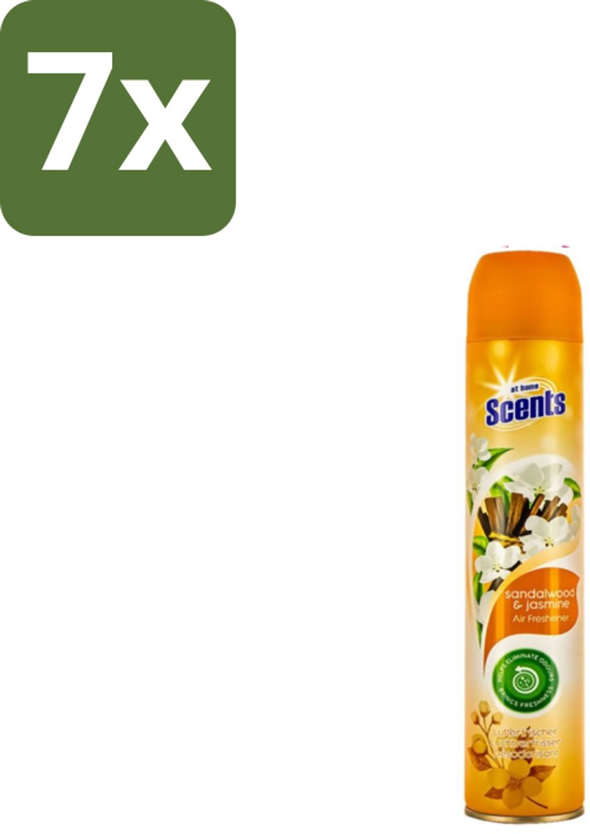 7 x At Home – Luchtverfrisser Spray – Sandalwood – Warm & Houtachtig - 400 ml - Luchtverfrisser - Sandalwood - Jasmijn - Geurneutralisatie - Warme Geur