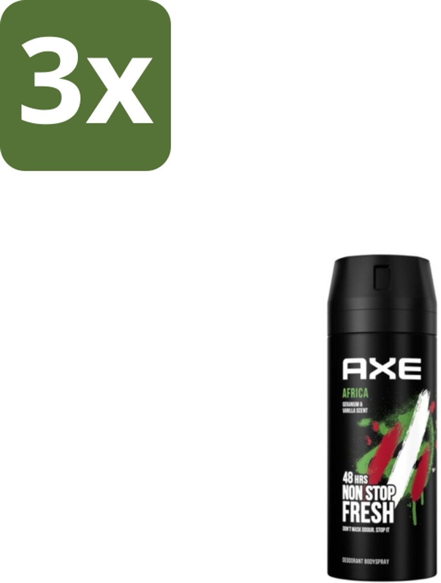 3 x Axe Deodorant Bodyspray Africa 150 ml - Axe Africa Deodorant Spray - Deodorant Spray Africa - Axe Deodorant - Deodorant Spray - Transpiratiegeur