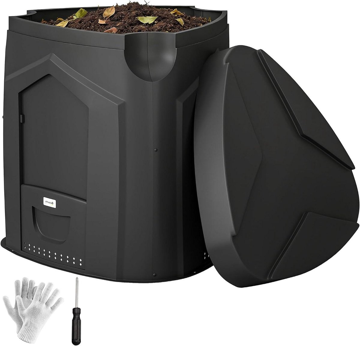 Tuincompostbak - Composteerbak - Afval verwerken - Drie deuren - 240L - Zwart