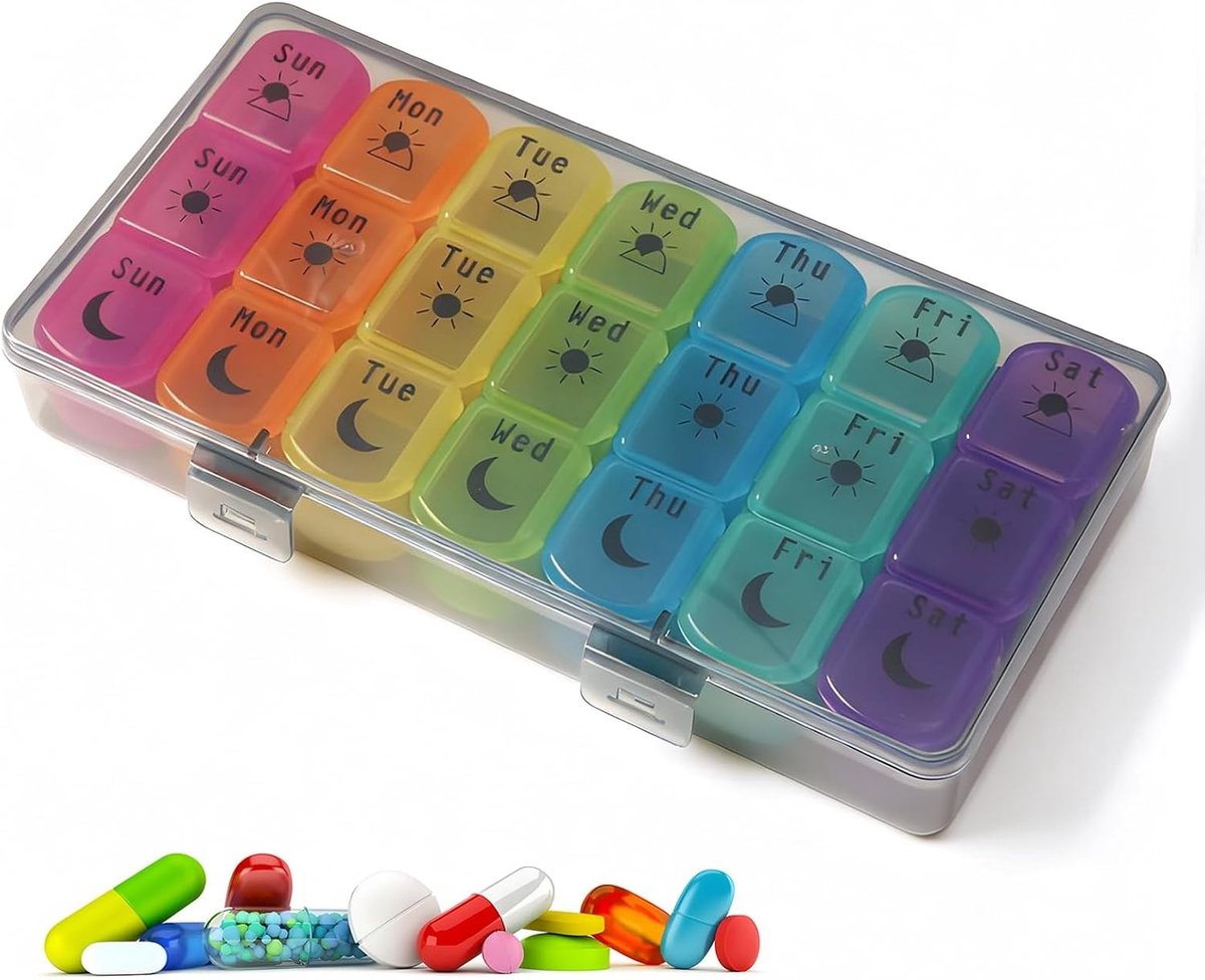 Tablettenbox voor 7 dagen met 3 vakken, draagbare pillendoos voor medicijnen en vitaminen, ondoorzichtig en handig organizer