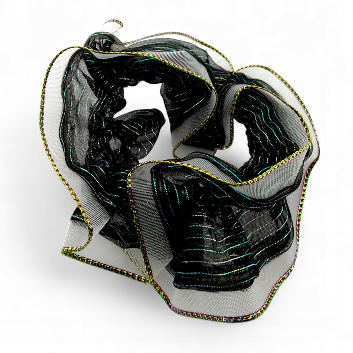 Zwarte Scrunchie Haarband - Elegante chiffonlook met gouden draad