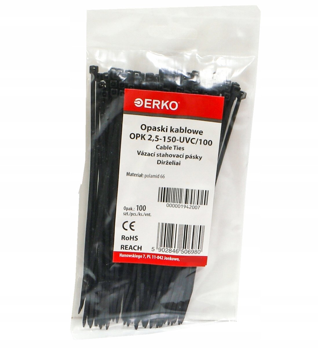Erko UV Bestendige Zwarte Kabelbinders OPK 2,5x150mm - 100 stuks