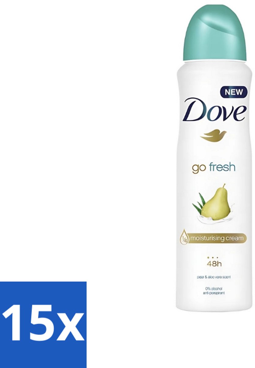 15 x Dove - Deodorant - Spray Go Fresh Pear & Aloe - Frisse en verzorgende geur - 250 ml - Dove Deodorant Spray - Anti-transpirant Spray - Frisse Geur - Peer En Aloë Vera - Oksel Verzorging