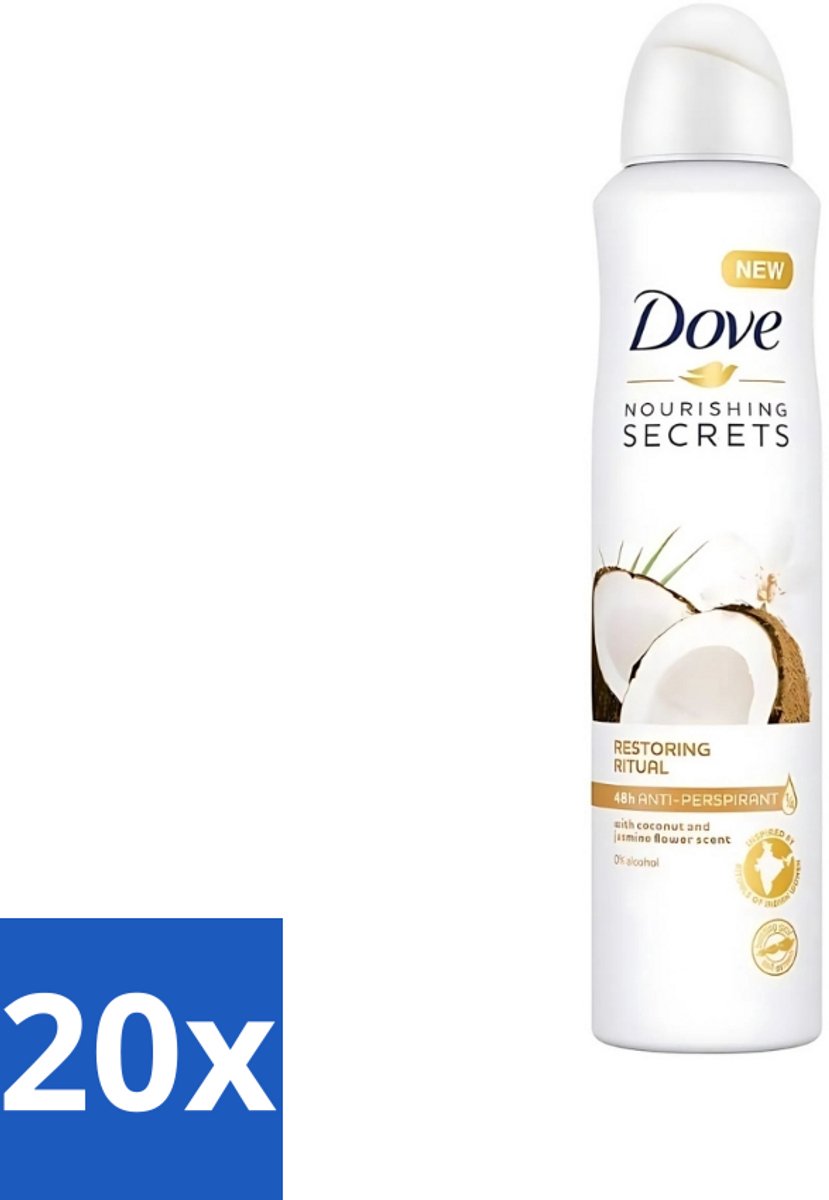 20 x Dove - Deodorant - Coconut & Jasmine Flower - Tropisch en verzorgend - 250 ml - Dove Deodorant - Kokos En Jasmijn - Anti-transpirant Spray - Verzorgende Deodorant - Geur Van Kokos En Jasmijn