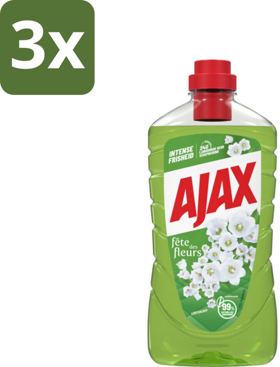 3 x Ajax Allesreiniger Fête des Fleur Lentebloem 1 liter - Allesreiniger - Reinigingskracht - Frisheid - Natuurlijke Geur - Essentiële Oliën