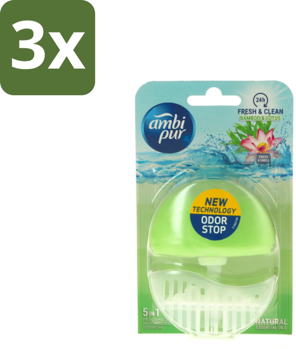 3 x Ambi Pur Toiletblok Starterkit 5in1 Bamboo & Lotus - Toiletblok - Toiletpot - Hygiëne - Reiniging - Frisheid
