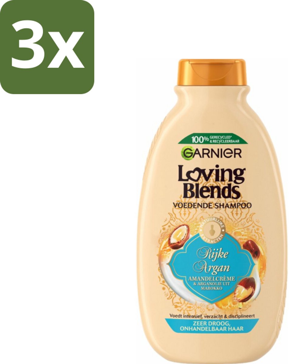 3 x Garnier Loving Blends Rijke Argan Shampoo 300 ml - Argan Shampoo - Arganolie - Droog Haar - Onhandelbaar Haar - Haarvoeding