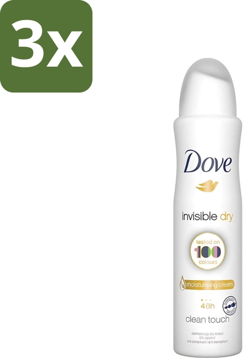 3 x Dove - Deodorant - Invisible Dry - Onzichtbare bescherming - 250 ml - Onze Bescherming - Onzichtbaar - Zweet En Geur - Vlekken - Donkere Kleding