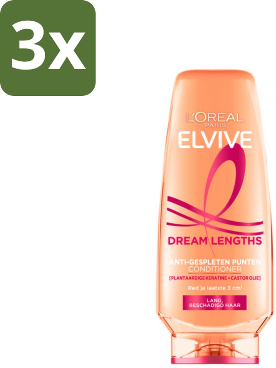 3 x L'Oréal Elvive Dream Lengths Conditioner 200 ml - Lang Haar - Beschadigd Haar - Haar Herstel - Haar Verzorging - Haar Voeding
