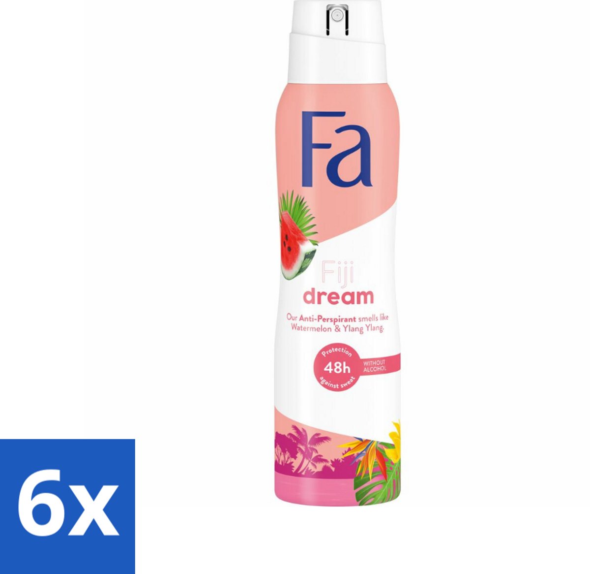 6 x Fa Deodorant Spray Fiji Dream 150 ml - Deospray - Anti-transpirant - 48 Uur Bescherming - Watermeloen - Ylang Ylang