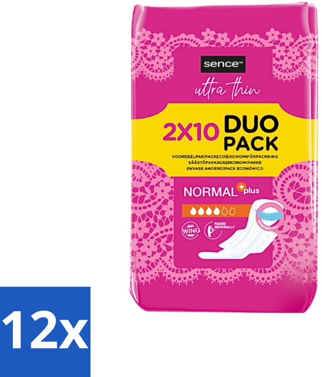 12 x Sence - Normaal - Maandverband - Zonder Vleugels - 2 x 10 Maandverbanden - Maandverband - Menstruatie - Normale Menstruatie - Discreet Maandverband - Zonder Vleugels