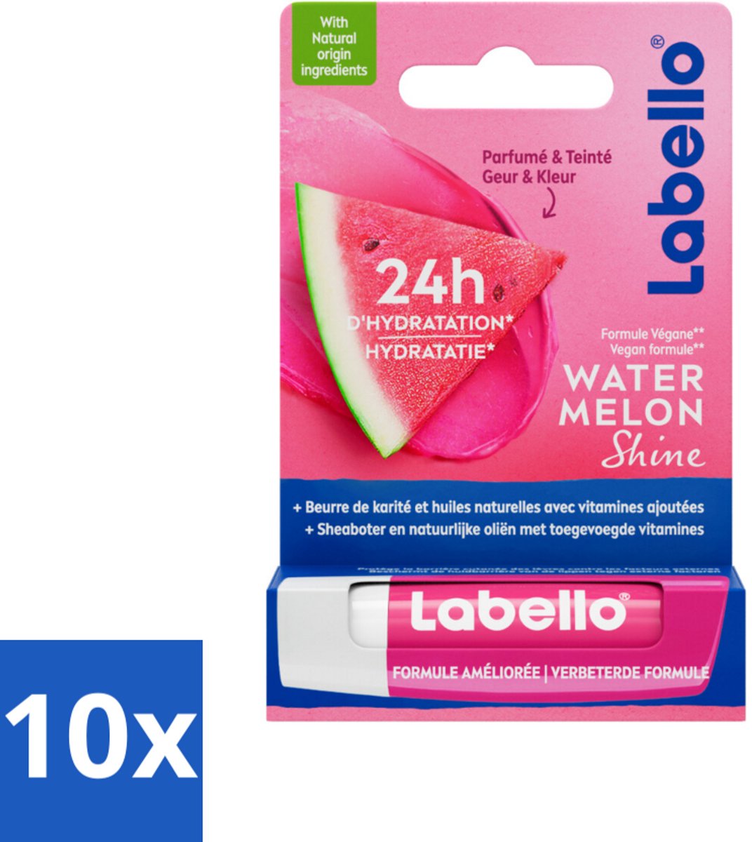 Labello Lippenbalsem Blister Watermelon Shine 4.8 gr - Bulkverpakking - 10 stuks