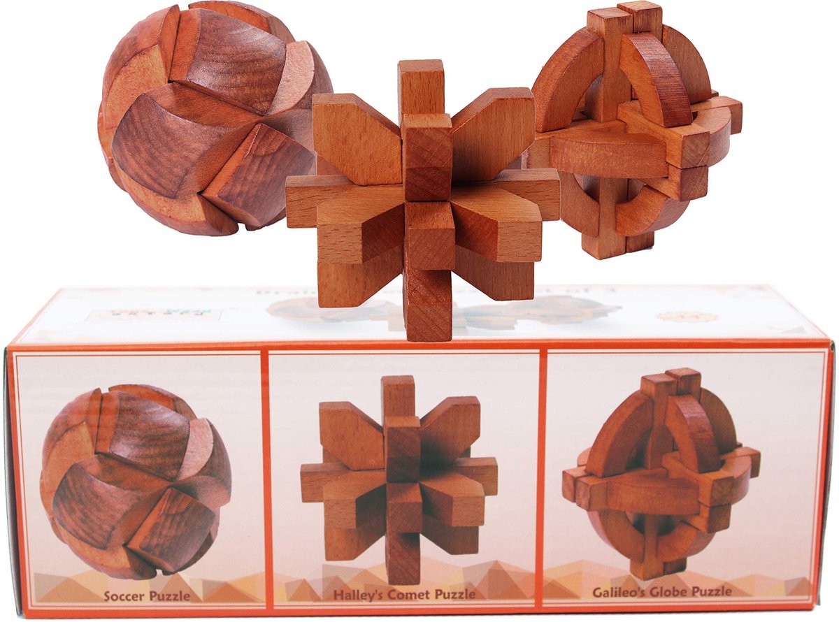 Solidchoice - Houten Puzzels Set - Galileo Globe, Halley Comet en Slotbal IQ Puzzels voor Volwassenen en Kinderen