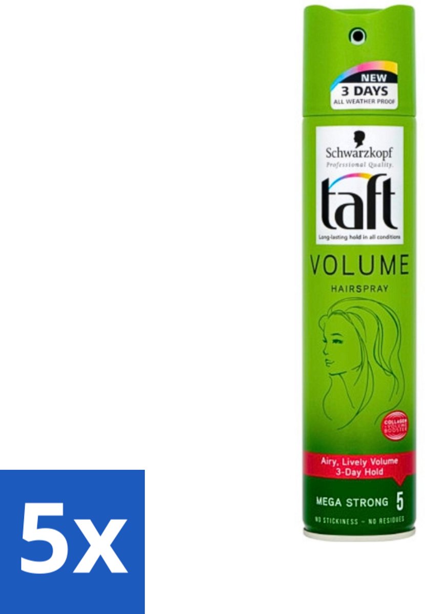 5 x Schwarzkopf - Taft - True Volume Haarspray - Mega Strong - Volumeboost & Fixatie - 250 ml - Volume Haarspray - Haarspray Volume - Haarspray Fixatie - Fijn Haar Volume - Vegan Haarspray
