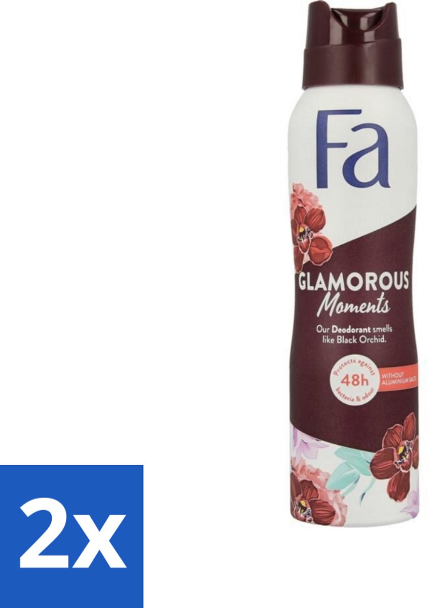 2 x Fa - Glamorous Moments - Deodorant Spray - Zwarte Orchidee - 150 ml - Deodorant - Zwarte Orchidee - Vegan Deodorant - Langdurige Bescherming - Fa Glamorous Moments