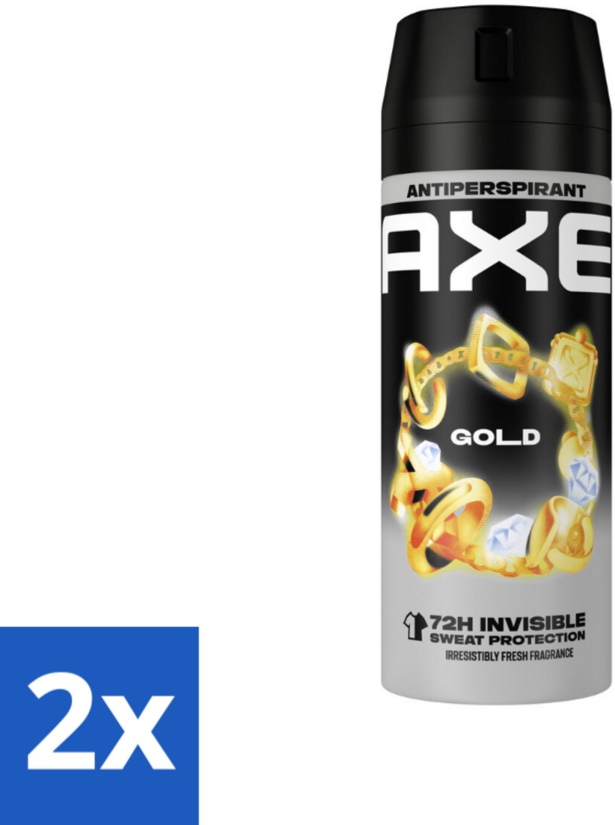 2 x Axe - Deodorant Spray - 72hrs Anti Sweat - Anti White Marks - Gold - 150 ml - Anti-transpirant - Deodorant - Axe Gold - Oud Wood - Vanille