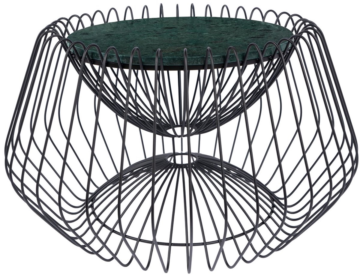 Padiro ronde bijzettafel Ø 60 x 35 cm - groen en zwart - Modern Art-Déco Glamour Look - met marmerenpatroon - ijzeren onderstel