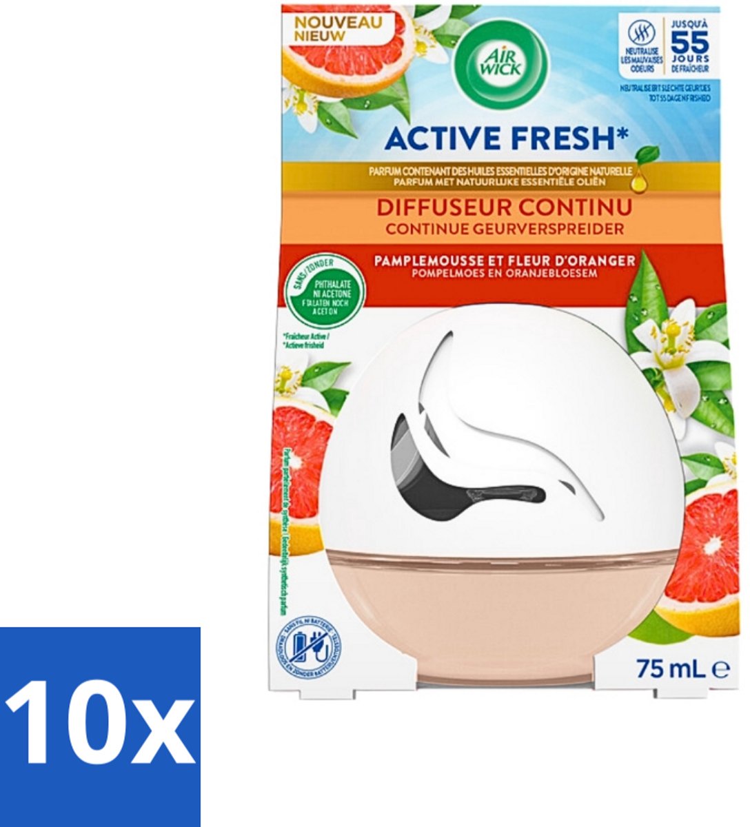 Air Wick Decosphere - Luchtverfrisser - Grapefruit & Oranjebloessem - 75g - Bulkverpakking - 10 stuks