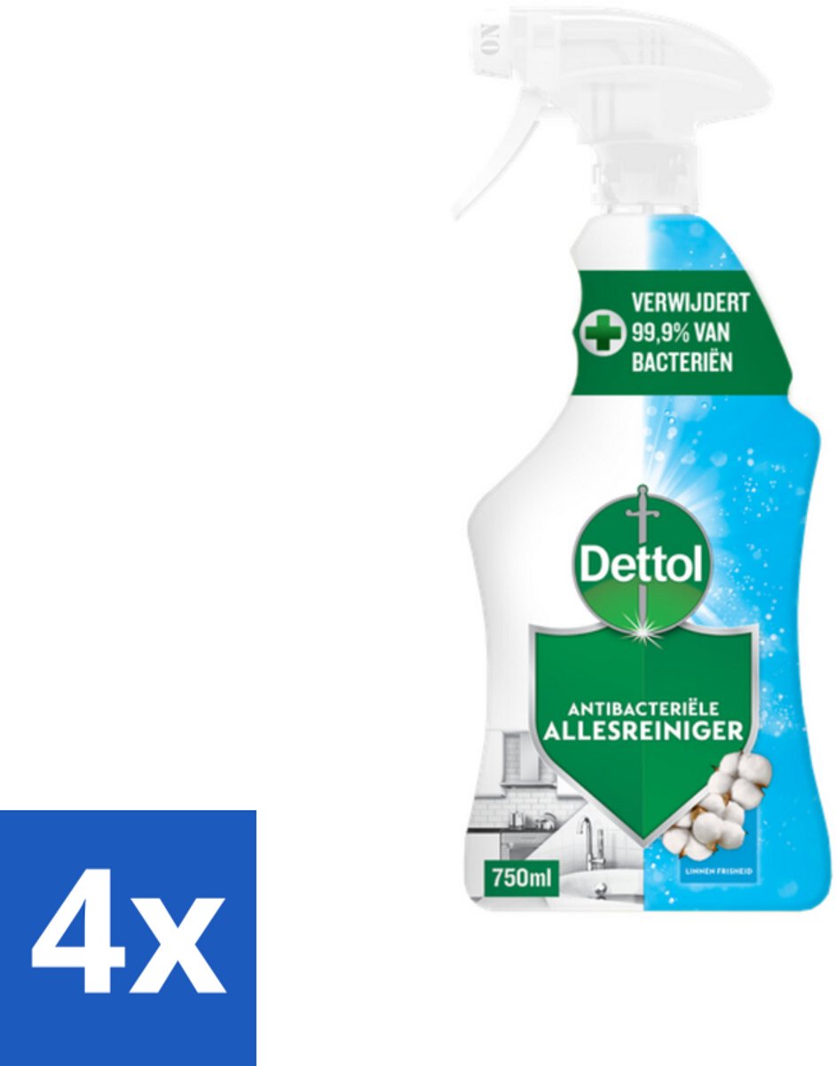 4 x Dettol Antibacteriële Allesreiniger Spray Linnen Frisheid 750 ml - Allesreiniger - Desinfectiemiddel - Antibacterieel - Katoen Geur - Schoonmaakmiddel