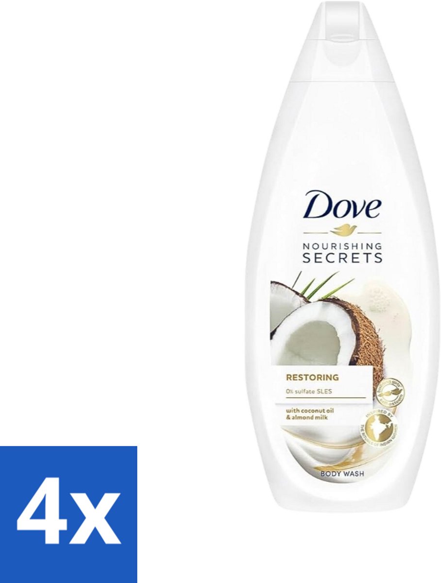 4 x Dove Nourishing Secrets - Douchegel - Kokosolie & Amandel melk - Sulfaatvrij - 250 ml - Douchegel - Kokosolie - Amandelmelk - Hydratatie - Sulfaatvrij