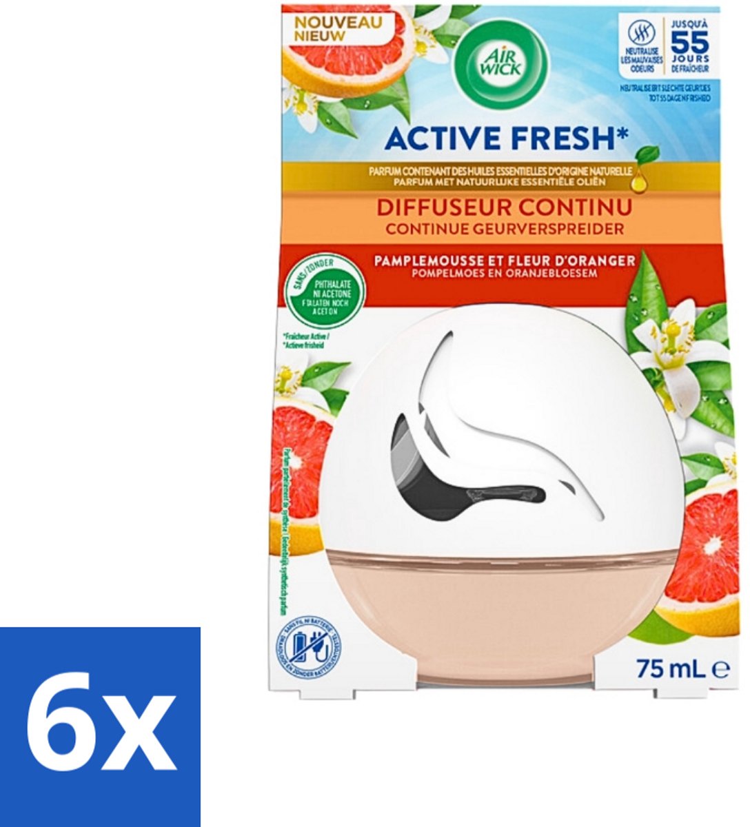 6 x Air Wick Decosphere - Luchtverfrisser - Grapefruit & Oranjebloessem - 75g - Luchtverfrisser - Geurverspreider - Air Wick - Grapefruit - Oranjebloessem
