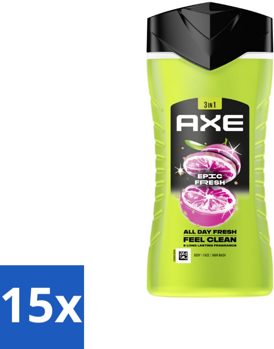 Axe - 3-in-1 Douchegel - Epic Fresh - Grapefruit & Tropical Pineapple - Fresh Boost - 250 ml - Bulkverpakking - 15 stuks