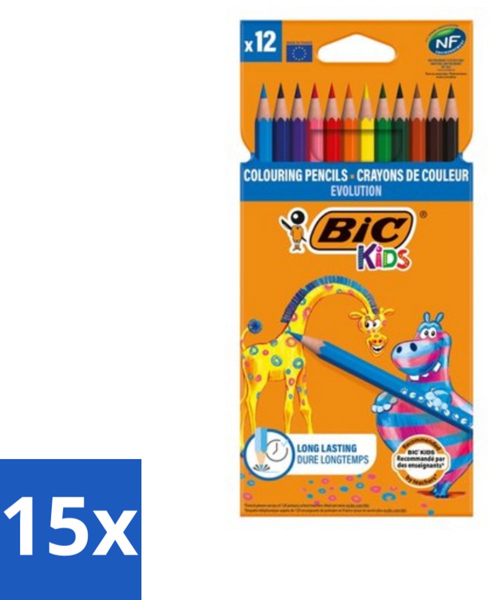 Bic Kids - Kleurpotloden - Diverse Kleuren - Evolution - 12 Potloden - Bulkverpakking - 15 stuks