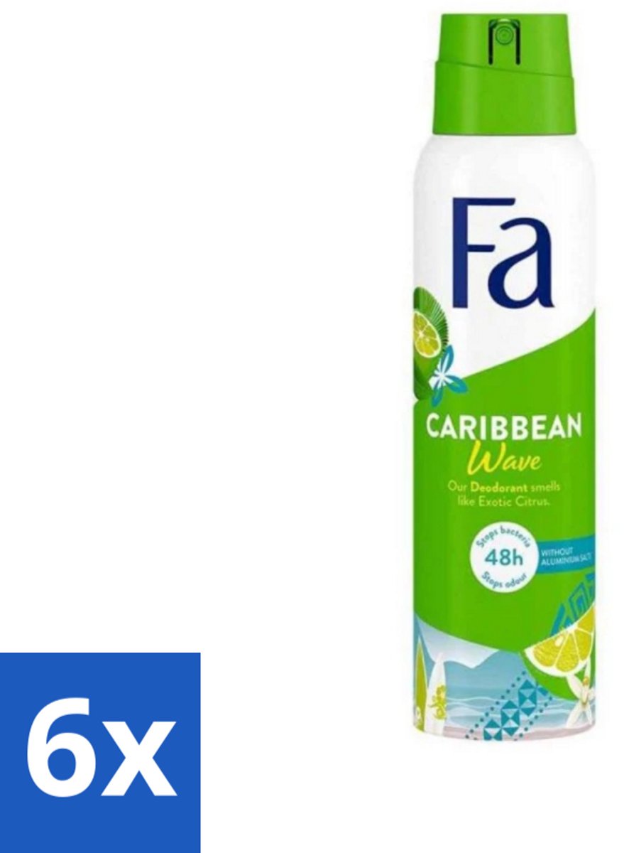 6 x Fa Deodorant Spray Lime Squeeze 150 ml - Deodorant Spray - Fa Caribbean Wave - Citroen Deodorant - Langdurige Bescherming - Frisse Geur