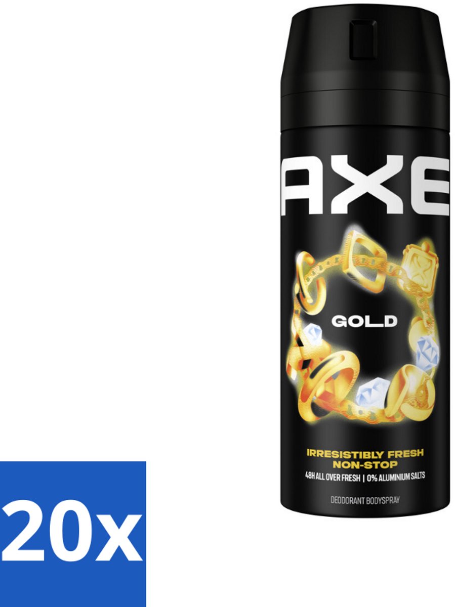 Axe - Deodorant Bodyspray - 48hrs Fresh - Gold - Oud Wood & Fresh Vanilla - 150 ml - Bulkverpakking - 20 stuks