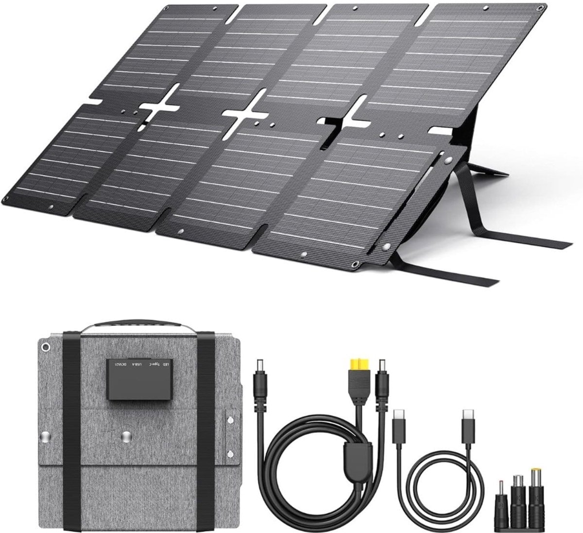 Klarven® Zonnepaneel Opvouwbaar - Zonnepaneel Opvouwbaar 60W - Snel Opladen met QC3.0 en PD45W, Waterdicht IP68 - Zwart B 22 x D 6 x H 26 cm
