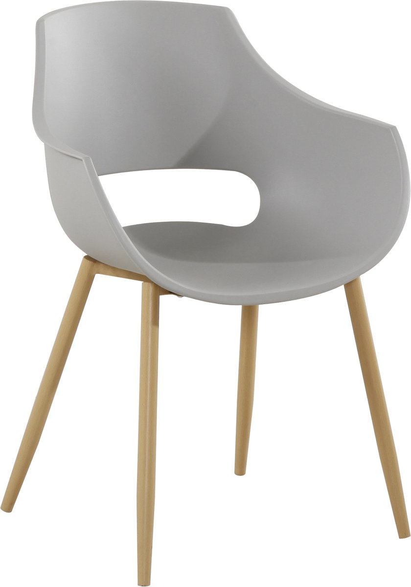 Padiro eetkamerstoelen set van 2 - grijs - polypropyleen - met armleuningen - stalen onderstel met beukenhouten poten - Scandinavisch