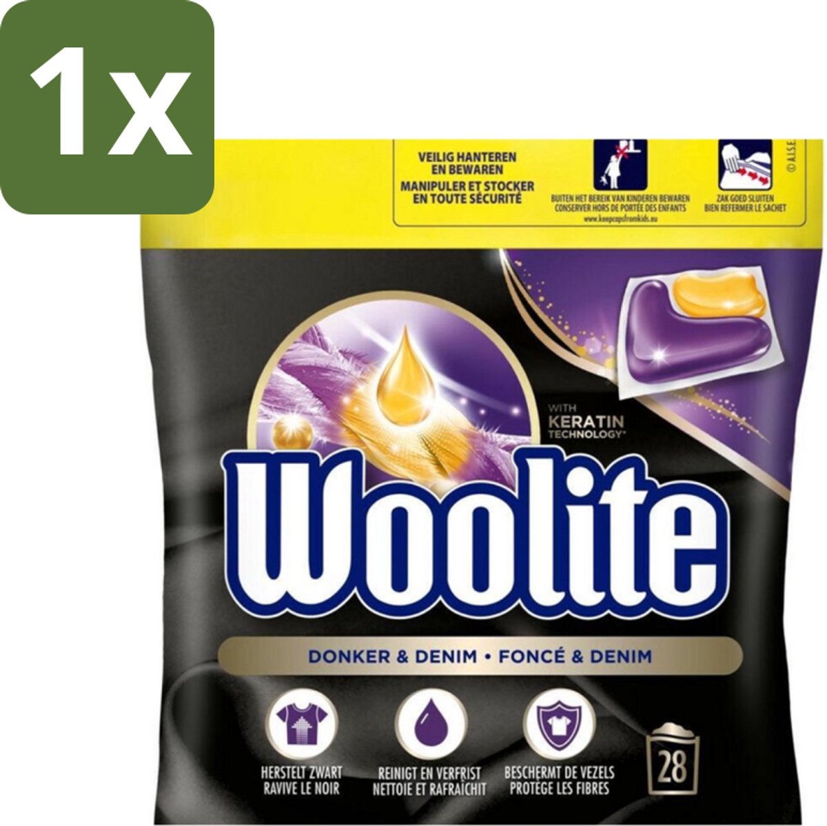 Woolite Dark - Wasmiddelcapsules - Met Keratine - Donkere & Denim Was - 28 Wasbeurten - 1 stuk