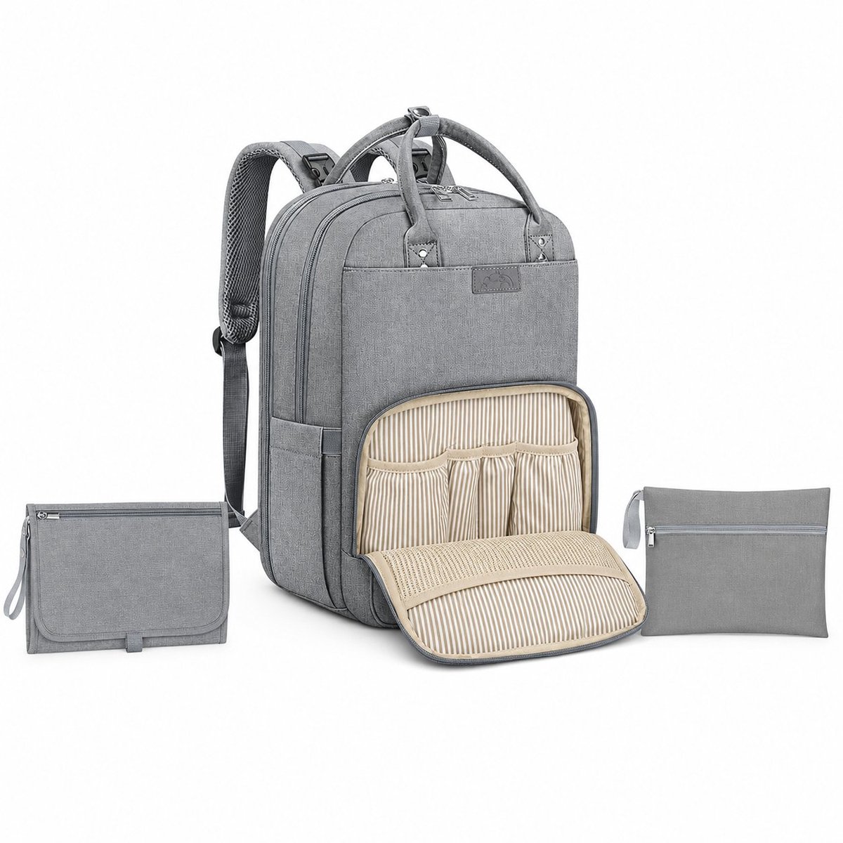 R&H® Luierrugzak voor baby's - Grote luiertas met kinderwagenriemen, luieronderlegger en geïsoleerde flessenzakken - Zwart