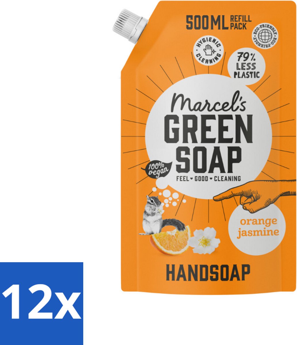 Marcel’s Green Soap – Handzeep Navulling – Sinaasappel & Jasmijn – 500 ml - Voordeelverpakking - 12 stuks