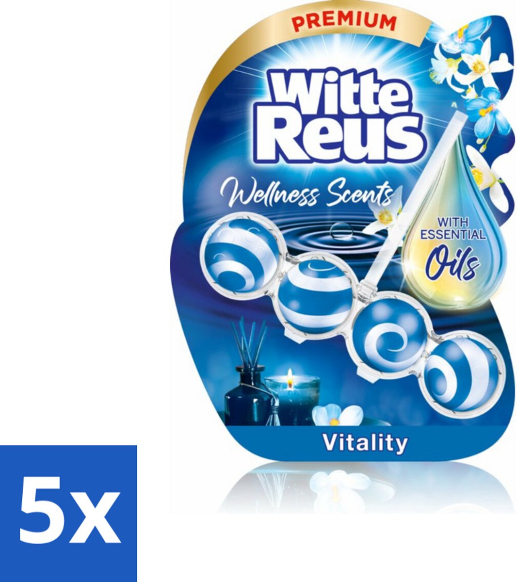 5 x Witte Reus - Wellness Scents Toiletblok - Vitality - 1 Toiletblok - Toiletblok - Wellness Geur - Reiniging - Essentiële Oliën - Anti-kalk