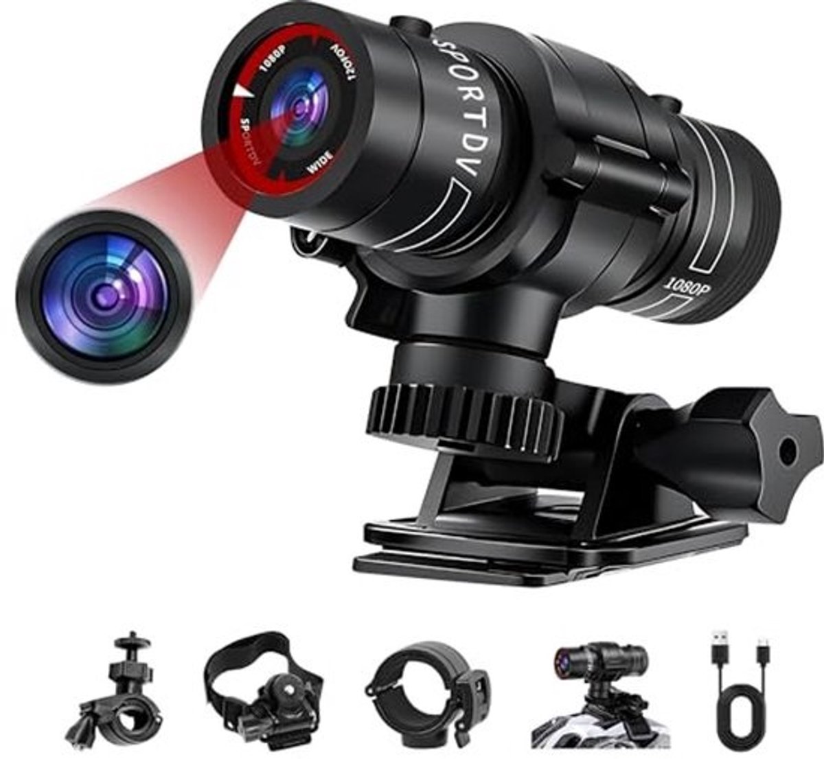 Actiecamera 1080p HD met 120° Groothoek - Waterdichte Fietscamera en Helmcamera voor Outdoor Activiteiten