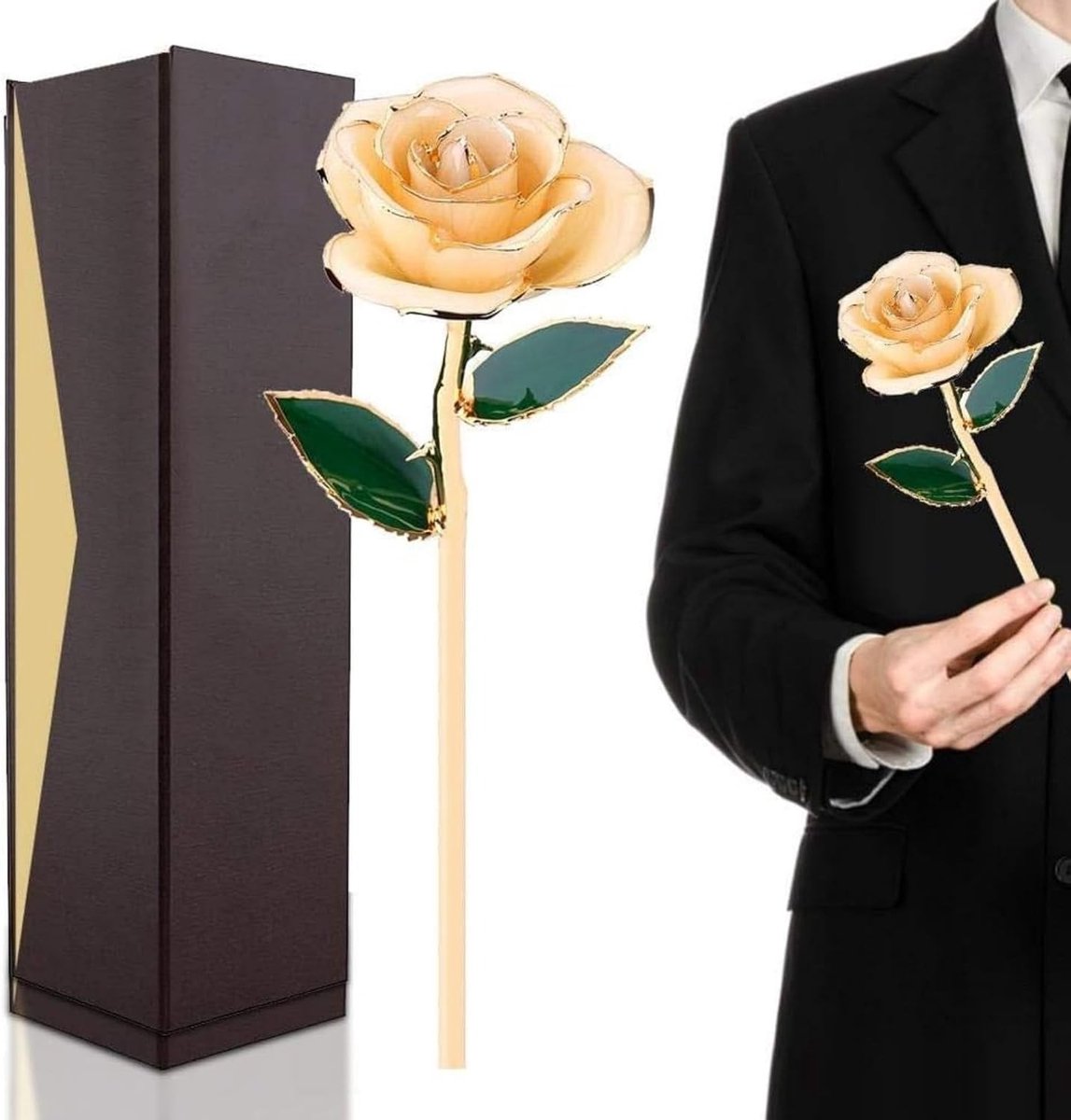 24K Champagne Roos met Verpakking, Romantisch Persoonlijk Geschenk voor Vrouw, Verjaardag, Moederdag en Bruiloft