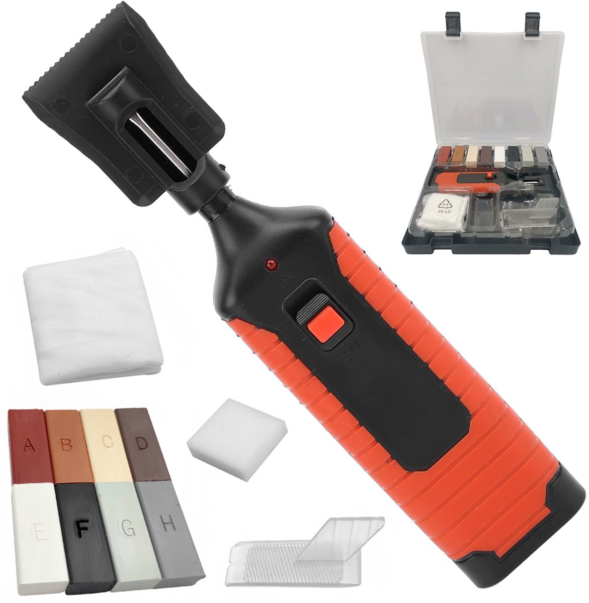 Reparatieset voor houten vloeren - Tegelreparatiegereedschap - Geschikt voor geglazuurde tegels, terracotta tegels en keramische tegels - Inclusief 8 kleuren tegelwas, sponszak, plastic schraper en houder voor reinigingspen
