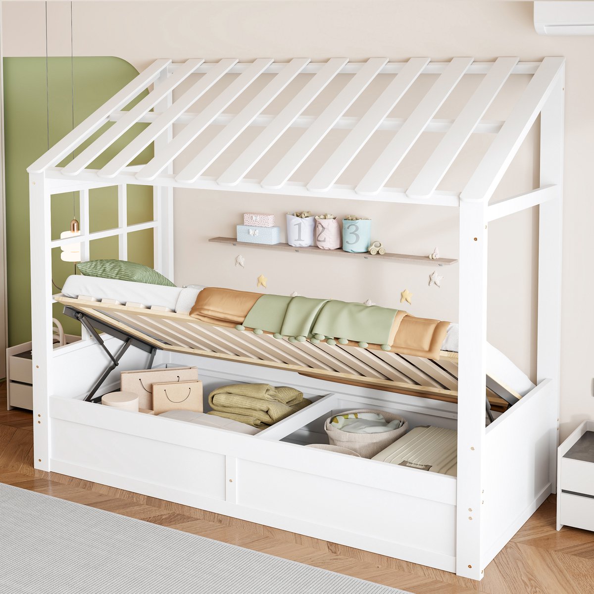 Kinderbed 90x200 cm - Met Opbergruimte - Wit