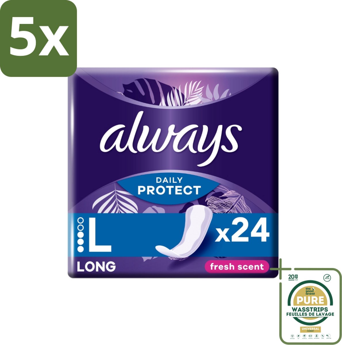 5 x Always – Inlegkruisjes – Long Fresh Scent – 24 Inlegkruisjes - Grootverpakking - Inlegkruisjes - Frisse Geur - Lang Inlegkruis - Dagelijkse Bescherming - Extra Dekking