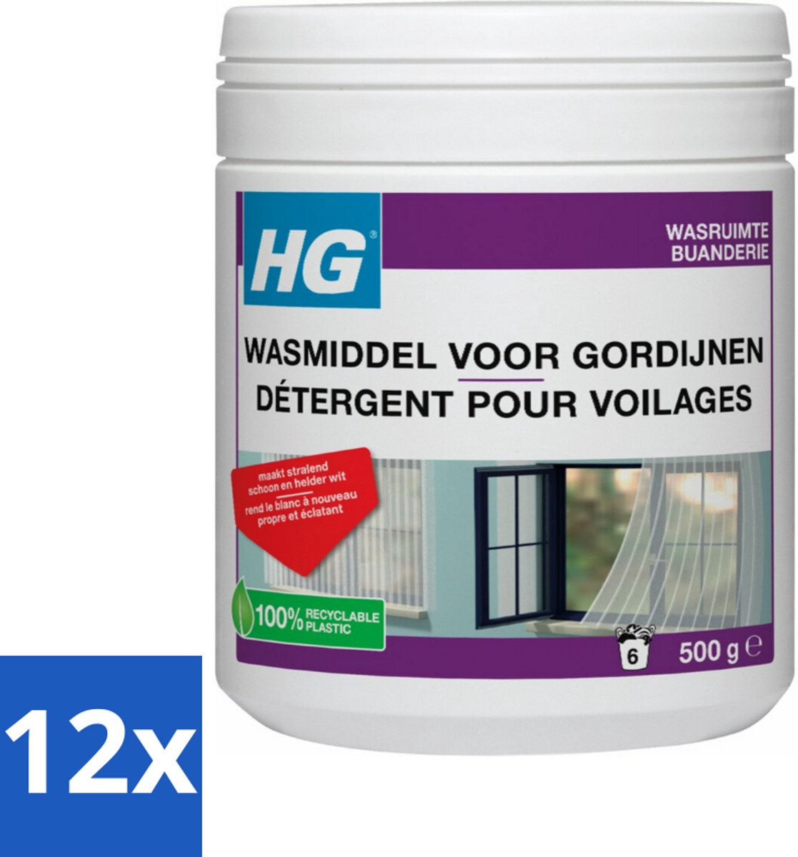 12 x HG Wasmiddel Voor Gordijnen 500 gr - Wasmiddel Vitrage - Vitrage Schoonmaken - Rookvlekken Verwijderen - Stofvlekken Verwijderen - Wasmiddel Voor Wasmachine
