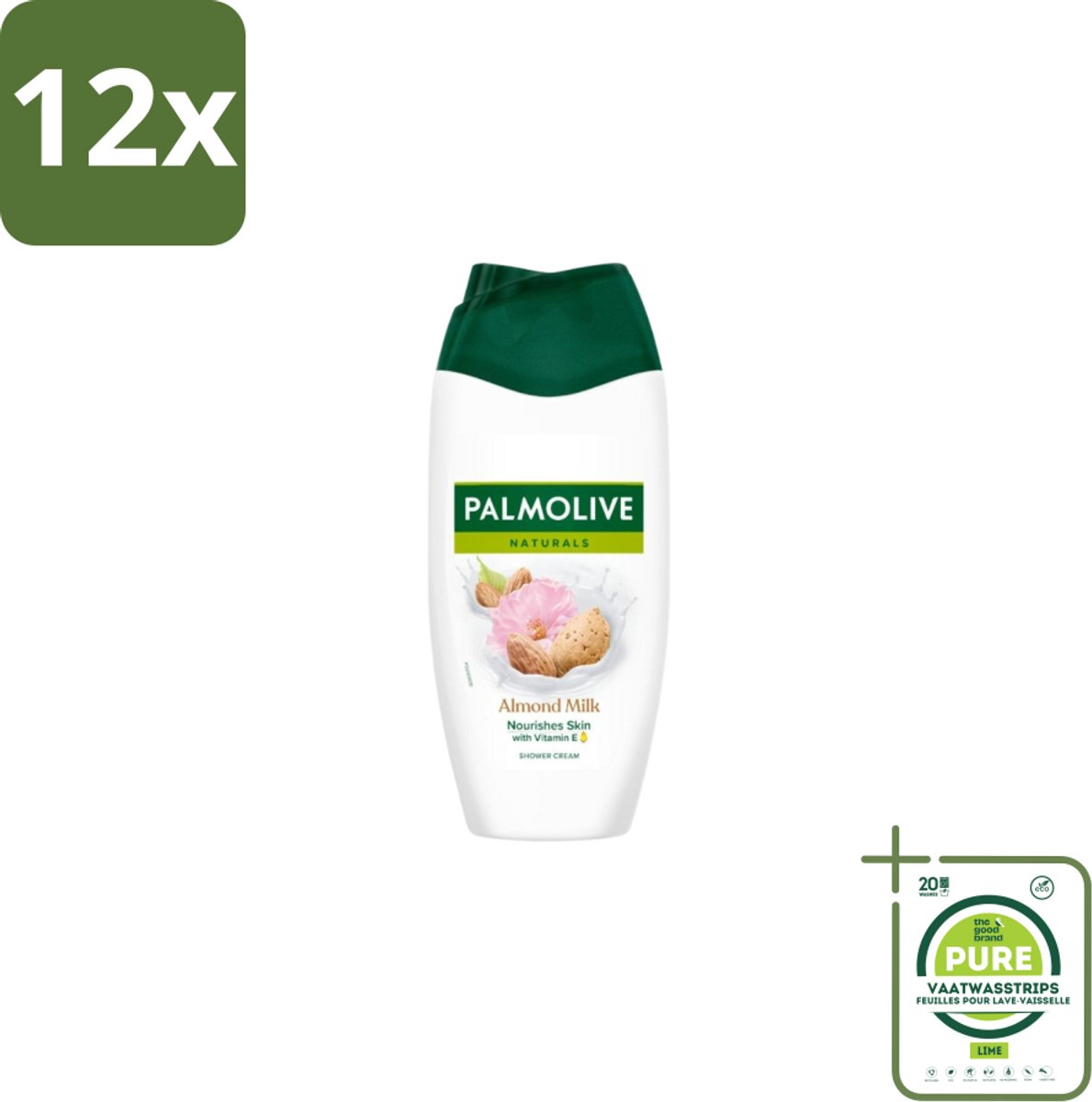 Palmolive Douchecrème Naturals Amandelmelk 250 ml - Voordeelverpakking - 12 stuks - Douchegel amandel - Zachte reiniging